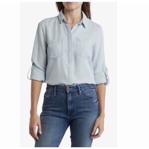 FOR THE REPUBLIC Women's Roll-Tab Sleeve Tencel® Button-Up Shirt Size Small